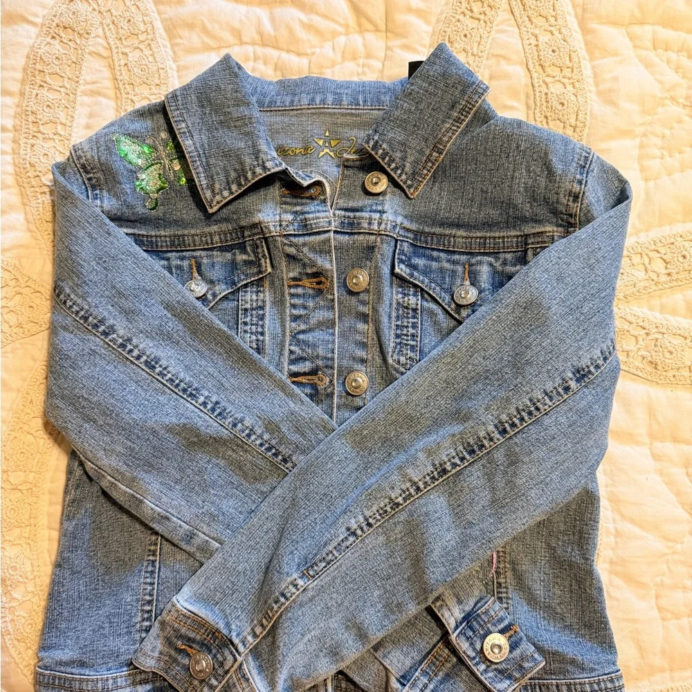 Arizona Jean Company Girls Jean Jacket with Butterfly Embroidered Design